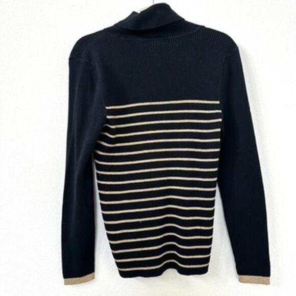 Lauren Ralph Lauren Black Gold Stripe Turtleneck Sweater Women L Cotton Classic - Picture 6 of 6